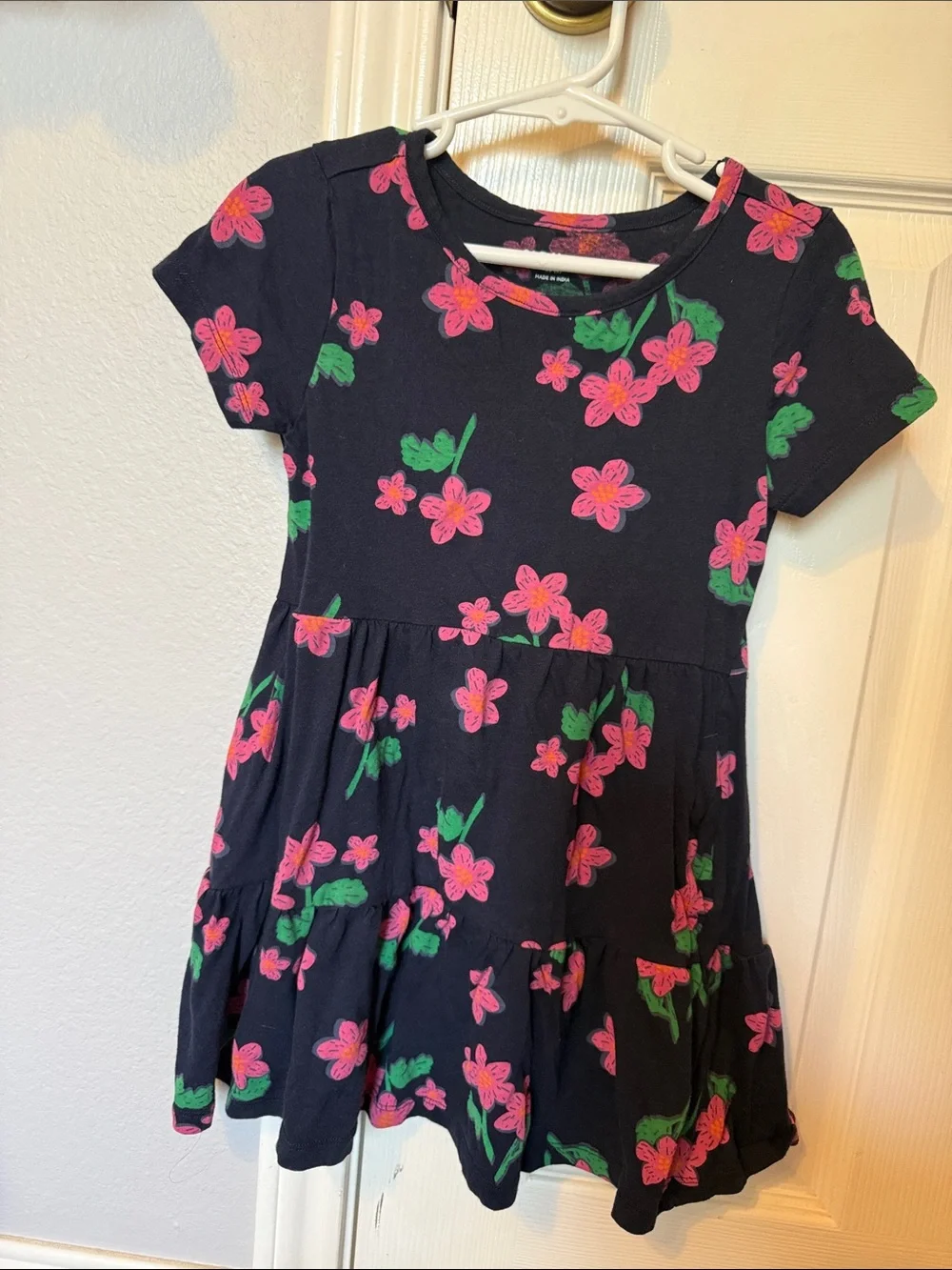 Old Navy Navy Floral Short Sleeve Dress - Pink & Green